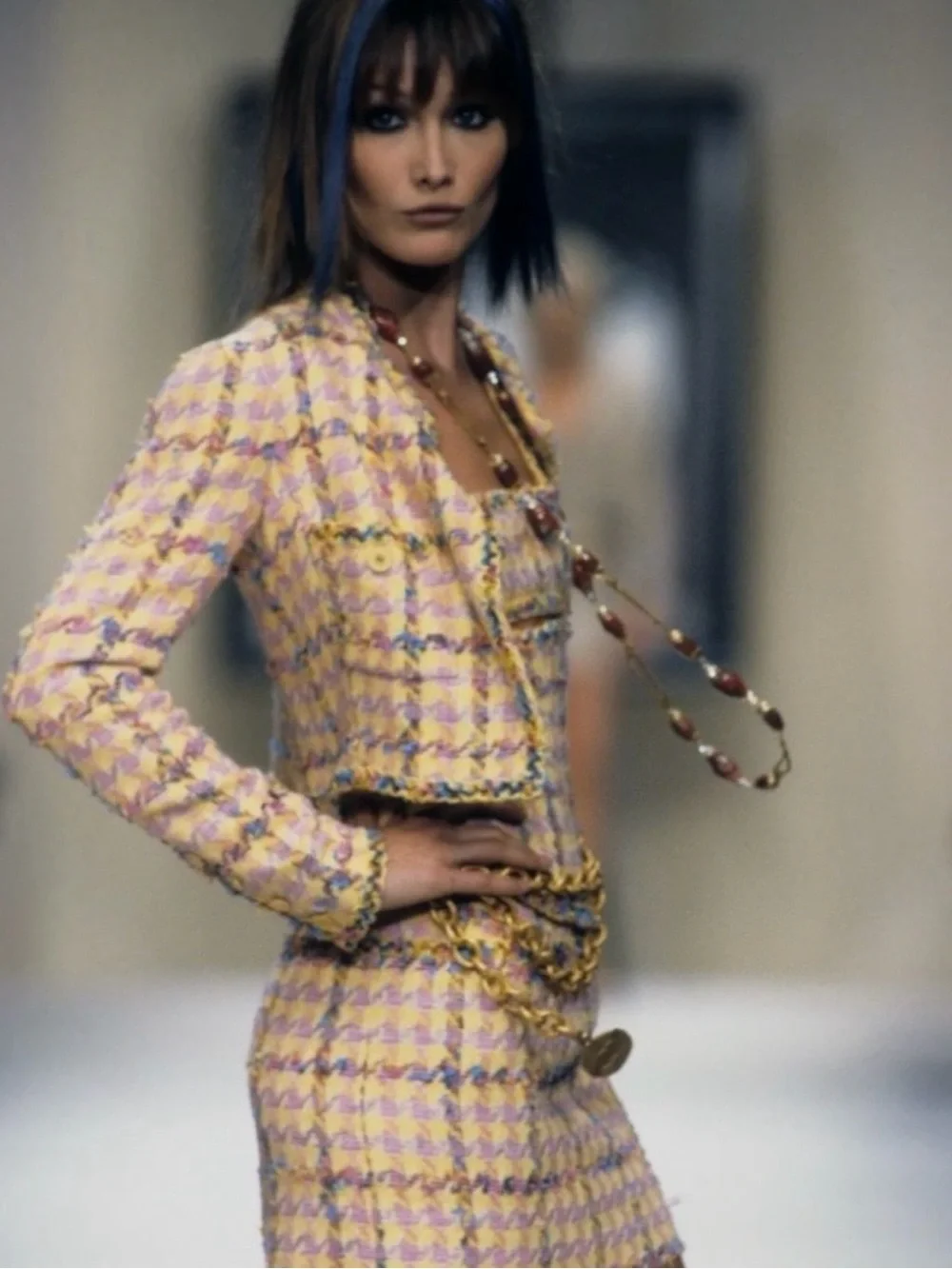 S/S 1994 Chanel Tweed Houndstooth Multicolor Dress